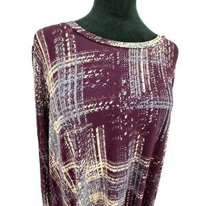 Lori Goldstein LOGO 2X Tunic Top Lace Hem Long Sleeves Liquid‎ Knit Stretch Boxy